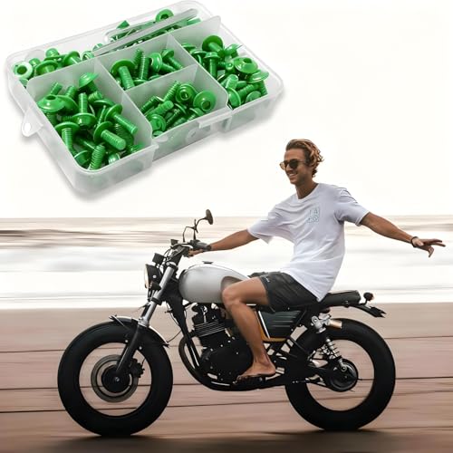 Motorcycle Fairing Bolt Kit, 177 Pcs M5 M6 Aluminum Motorcycle Windscreen Screws, Colorful Fasteners Bolts Nut Clips Set, Fairing Bolts for Most Motorcycle (Green) - color: Army Green