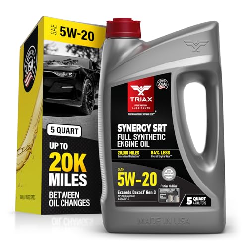 TRIAX Synergy SRT 5W-20 Full Synthetic Engine Oil API SQ/ILSAC GF-7A Licensed | 20,000 Miles of Protection (5 Quart) - size: 5 Quart