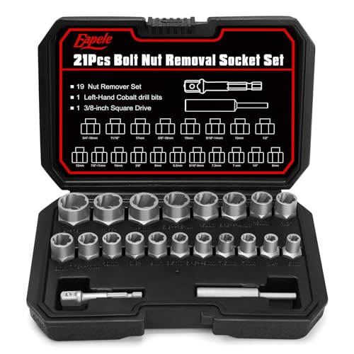 Eapele Bolt Extractor Set, Stripped Nut Remover Twist Sockets, Fit 3/8" Square Drive with Solid Storage Case (21pcs, Silver) - size: 21pcs