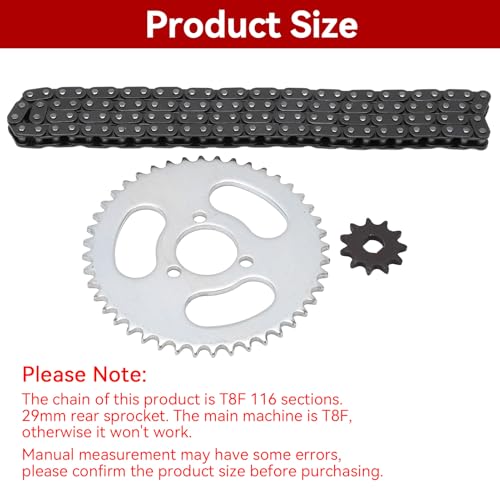 Chain and Sprocket Kit, Mini Bike Sprocket Replacement High Power Steel T8f Front and Rear Gear Chain Set for Modified Kart Mini Motorcycles