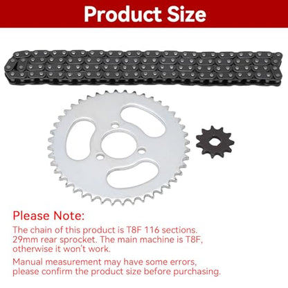 Chain and Sprocket Kit, Mini Bike Sprocket Replacement High Power Steel T8f Front and Rear Gear Chain Set for Modified Kart Mini Motorcycles