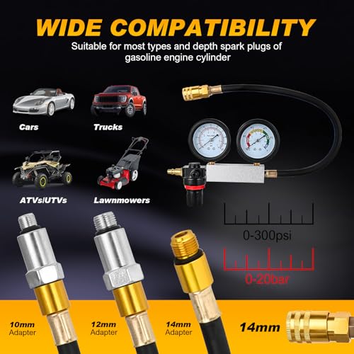 Nilight Cylinder Leak Down Tester Kit, 10/12/14 mm Adapters, Dual Readout - color: 5pcs Leak Down Tester