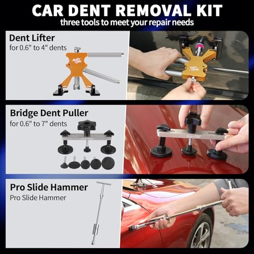 Super PDR Paintless Dent Repair Kit 148PCS Dent Puller Kit with LED Light Board（Batteries Not Included） Can Removal 99% of Car Dents in 30 Minutes for Repair Work of Door Ding, Creases and Hail Damage