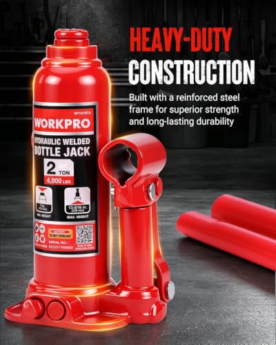WORKPRO Bottle Jack, 2 Ton Heavy Duty Hydraulic Car Jack with Storage Case - size: 2 Ton (with Case)