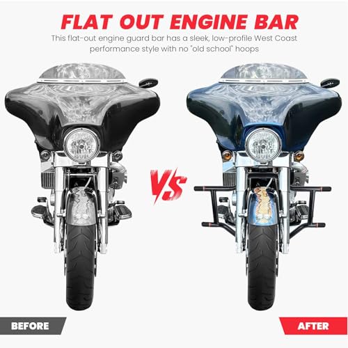 1997-2008 Engine Guard Crash Bar Compatible with Harley-Davidson Touring FLHTC FLHTCU FLHR FLTR FLHT FLHP Street Glide Road Glide Road King Electra Ultra Limited, Black