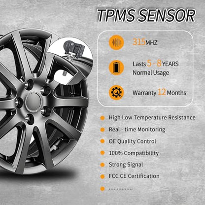 TPMS Sensor, 315Mhz GM Tire Pressure Monitoring Sensor Fits for Chrysler 200 300 & Dodge Avenger Durango & Jeep Grand Cherokee Commander, OE#68078861AA