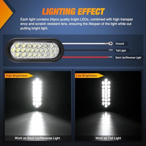 Nilight 6" Oval Trailer Tail Light 2PCS White 24LED Reverse Lights - color: 2Pcs White 24Led Lights