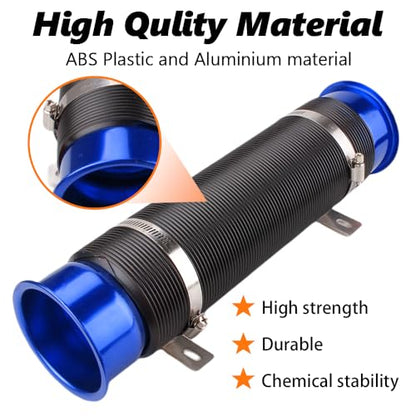 BARTOO 3" Turbine Intake Pipe Adjustable Cold Air Intake Pipe Tube Blue - color: Blue