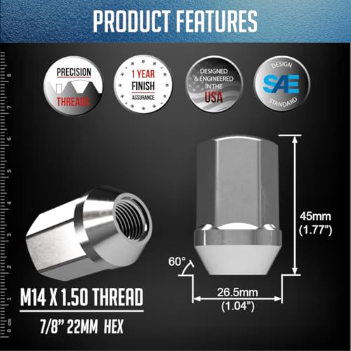 Wheel Accessories Parts 20 Pcs M14x1.5 14x1.5 Thread OEM Factory Style Lug Nuts 1.65" Long Chrome 7/8" 22mm Hex Fits Jeep Wrangler Gladiator ｜ RAM 1500 1500 Classic ｜ 6509422AA ｜ 611-330 - color: Chrome, style: Jeep Wrangler 2018+