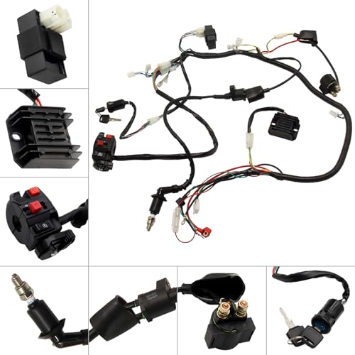 Full Electric Wire Harness Wiring Harness Loom CDI Coil Solenoid Kit for 4 Stroke Engine GY6 125cc 150cc Quad Go Kart ATV Scooter Buggy 4-Wheeler