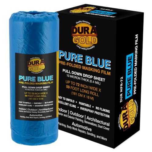 Dura-Gold 72" x 59' Pure Blue Pre-Folded Masking Film - Painters Plastic