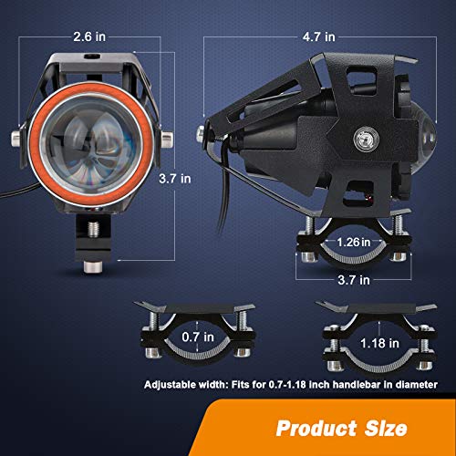 Motorcycle LED Fog Lights U7 Spotlight Daytime Running Lights with Red Angel Eyes Halo Ring and ON/Off Toggle Switch 2-Sets - color: red