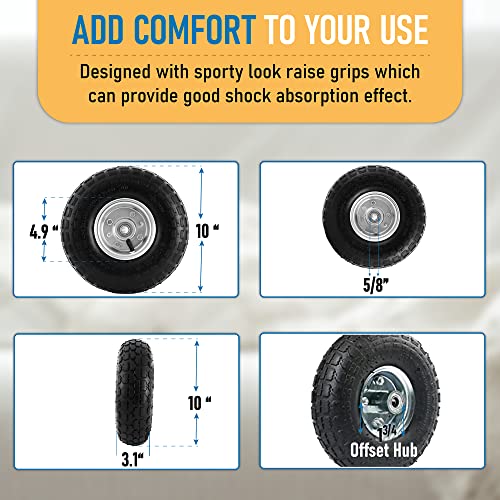 10-Inch Replacement Tire and Wheel 4.10/3.50-4" - 10” Pneumatic Utility Tires for Cart, Dolly, Hand Truck, Generator, Lawnmower, Garden Wagon with 5/8” Axle Bore Hole - Double Sealed Bearings (4 pack)