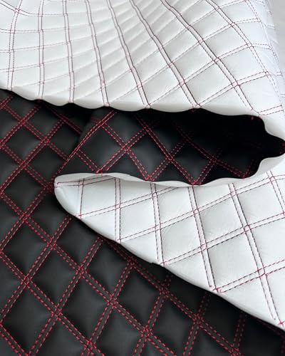 Vinyl Quilted Foam Fabric with 3/8" Foam Backing Upholstery Headliner Auto Seats Door Panels Trunk /58"W/Continuous Yard/FABRIC EMPIRE (Black Red Stitching, HQ Double Stitched Diamond 1 5/8"x3 1/2") - color: Black With Hq Red Thread, size: Double Stitch D