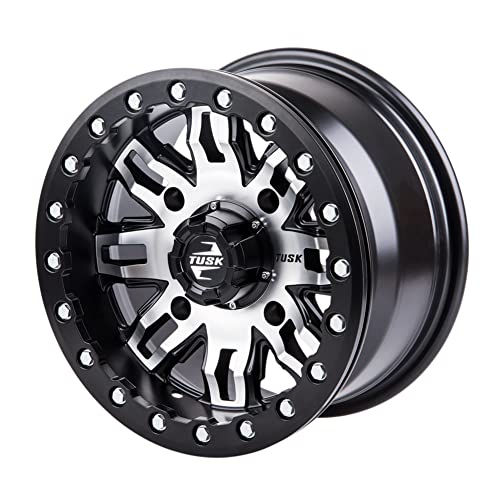 TUSK 4/156 Teton Beadlock Wheel 15x10 5.0 + 5.0 Machined/Black Compatible with POLARIS RZR/General/Ranger KAWASAKI KRX/Ridge/Mule Pro YAMAHA RMAX/YXZ