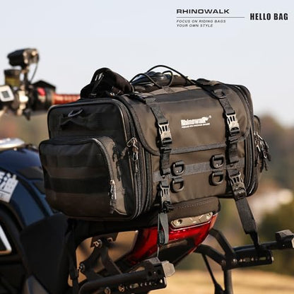 Rhinowalk Motorcycle Tail Bag Expandable Motorcycle Travel Luggage 45L Waterproof All Weather/Trunk/Rack Bag with Sissy Bar Straps-Black - size: Black 33-45L