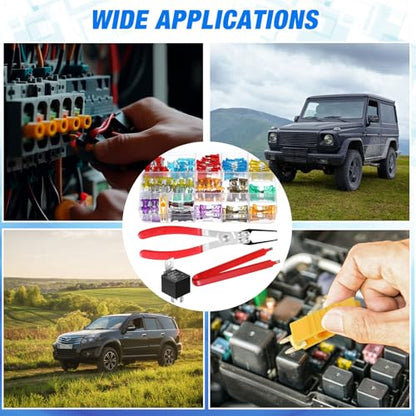 DaisyInner 168 Pcs Car Fuse Assortment Kit 54 Standard and 114 Mini Blade Auto Fuses 2/3/5/7.5/10/15/20/25/30/35/40A, 10 Pcs Car Relay 5 Pin 12V 30/40A and 2 Pcs Relay Fuse Puller Pliers Removal Tools