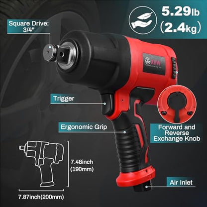 XIIW 3/4 Inch Air Impact Gun, Max Nut-busting Torque 1950 ft-lbs - size: ‎‎3/4 inch | 1950 ft-lbs