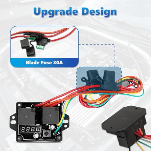 12V/24V Digital Electric Radiator Fan Controller Switch Kit with Adjustable Temperature Range (104-230°F), LED Real-Time Display, Thermatic Dual Fan Relay Kit for Automotive Systems (Part #0444)