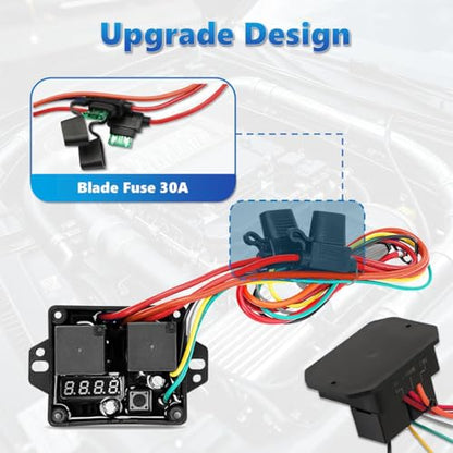 12V/24V Digital Electric Radiator Fan Controller Switch Kit with Adjustable Temperature Range (104-230°F), LED Real-Time Display, Thermatic Dual Fan Relay Kit for Automotive Systems (Part #0444)