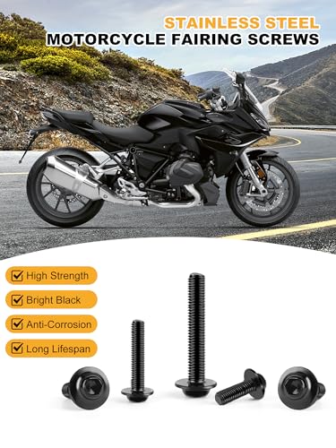 Motorcycle Fairing Bolt Kit, 195Pcs 304 Stainless Steel M5 M6 Black - color: black