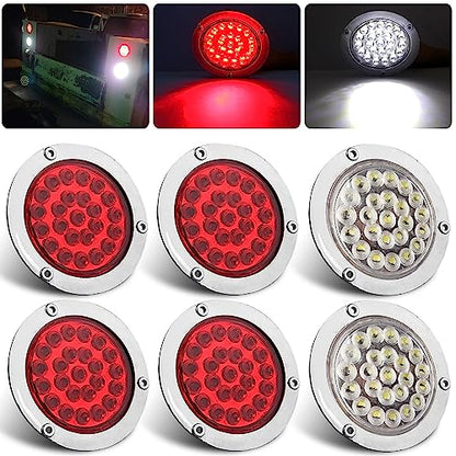 4" Inch Round Led Trailer Tail Lights Back-up Reverse 24 LED Flange Mount