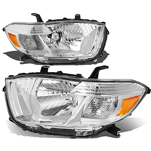 Auto Dynasty Factory Style Headlights Assembly Compatible with Toyota Highlander XU40 2008-2010, Driver and Passenger Side, Chrome Housing Amber Corner - color: Chrome Housing Amber Corner