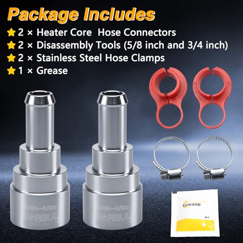 EVRBUL 2PCS Heater Core Hose Connectors - Stainless Steel Coolant Hose Connector Inlet/Outlet 3/4In Tube x 5/8In Hose Compatible with Chevrolet GMC Cadillac Replace# 15032062 800-409HP