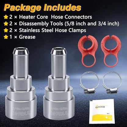 EVRBUL 2PCS Heater Core Hose Connectors - Stainless Steel Coolant Hose Connector Inlet/Outlet 3/4In Tube x 5/8In Hose Compatible with Chevrolet GMC Cadillac Replace# 15032062 800-409HP