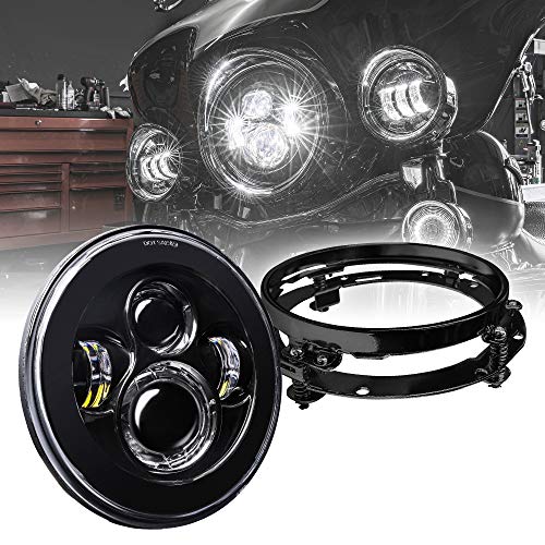 TRUE MODS 7 Inch LED Headlight Kit for Harley Davidson Daymaker Motorcycle - color: Black, size: Headlight + Bracket