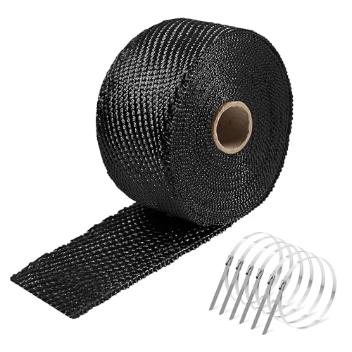 NEZUIBAN Exhaust Wrap 2" x 16FT, High Temp Header Wrap with 6 Stainless Steel Ties - color: Black 2''x16'