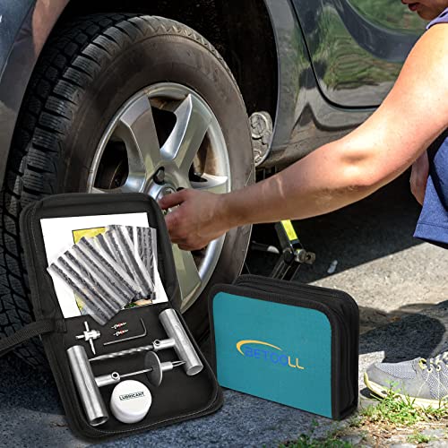 Tire Repair Kit, Sets of 2-24pcs Professional Heavy Duty Universal Emergency Flat Tire Repair Kit to Fix Punctures, for car Motorcycle, Truck, Golf Cart, ATV, Tractor, ARB, RV, SUV, Trailer etc. - size: 03- Set of 2-24pcs (Classic Green)