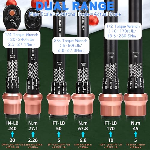 Torque Wrench Set 1/4 3/8 1/2-Inch Drive 20-240in.lb 5-50&10-170ft.lb - size: 1/4 3/8 1/2" 20-240IN.LB,5-50,10-170FT.LB