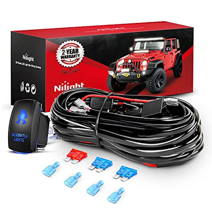Nilight - 10013W NI -WA 07 LED Light Bar Wiring Harness Kit SASQUATCH LIGHTS 12V 5Pin Rocker Laser On off Waterproof Switch Power Relay Blade Fuse-2 Lead,2 Years Warranty