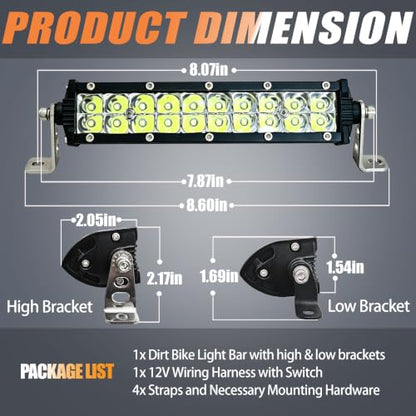 Dirt Bike Light Bar, Plug-Play 6000K 7 Inch Dirtbike Headlight with Switch - color: (White) Light Bar with 12V Wiring and Switch
