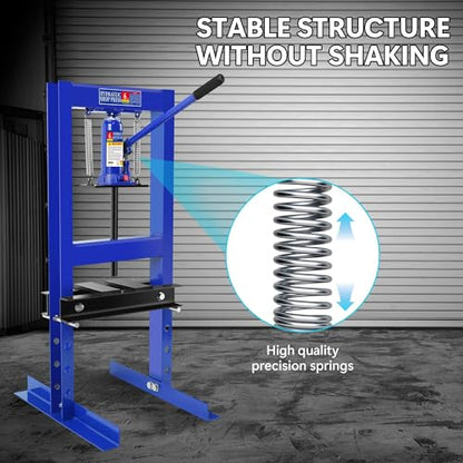 6 Ton Hydraulic Press, H-Frame Garage Floor Shop Press with Press Plates & Pressure Gauge, Heavy-Duty Adjustable Hydraulic Shop Press for Auto Bending Stamping, Strong & Stable Construction