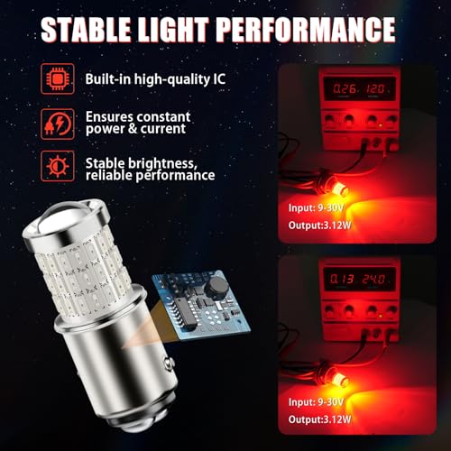 iBrightstar 1157 LED Bulb Red, BAY15D 2057 2357 7528 LED Brake Light Bulbs Super Bright for Rear Brake Lights and Tail Lights, 2 Pack - color: Red, size: 1157
