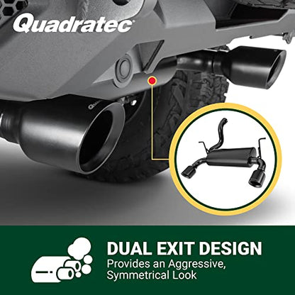 Quadratec Axle Back Dual Outlet Performance Exhaust System - Fits Jeep Wrangler JL 2018-2022 - Offroad Durability - Stainless Steel, Black Finish - Deep Smooth Exhaust Tone - 2.5" Pipe, 4" Tips