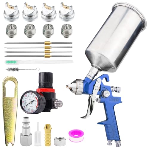 HVLP Gravity Feed Spray Gun with 4 Nozzles 1.4/1.7/2.0/2.5mm - color: Blue