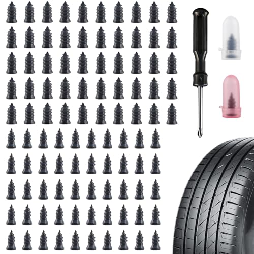 100 PCS Tire Repair Rubber Nail Kit, Vacuum Tire Repair Kits Spiral Rubber Nails, Self-Service Screw in Tire Repair Plugs for Car, Truck, Motorcycle, Tractor Tire Puncture Repair - size: 100PCS