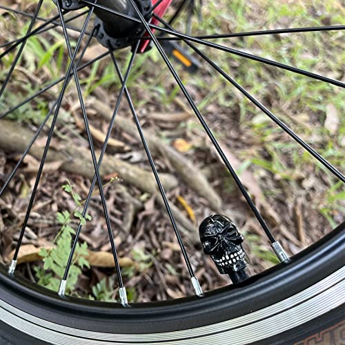 Skull Car Tire Rim Caps Skeleton Bike Wheel Air Valve Stem Covers for Most Vehicles Bicycles Motorcycles, Black - color: Black