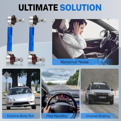 150mm-200mm Universal Adjustable Sway Bar End Links, Modified Aluminium Stabilizer Sway Bar End Link with M10 Stud and 12mm Spacer Washer