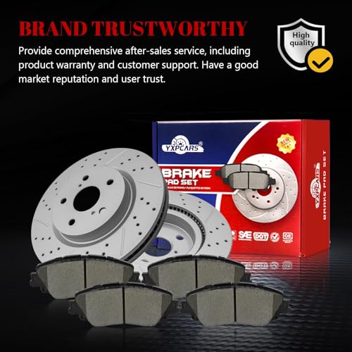 Front & Rear Drilled Slotted Rotors and Ceramic Disc Brake Pads Kit for Toyota Avalon 2019 2020 2021 2022/ Camry 2020 2021