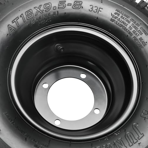18x9.50-8 Tire & Wheel Assembly, Tubeless 4PR Off-Road ATV Go Kart Golf Cart Drift Trike Quad Tire Mounted on 8" Iron Rim, 4 Lug 110mm Bolt Pattern Replacement Wheel (2 Pack)