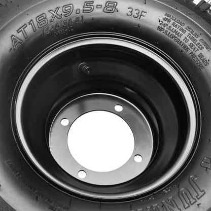 18x9.50-8 Tire & Wheel Assembly, Tubeless 4PR Off-Road ATV Go Kart Golf Cart Drift Trike Quad Tire Mounted on 8" Iron Rim, 4 Lug 110mm Bolt Pattern Replacement Wheel (2 Pack)