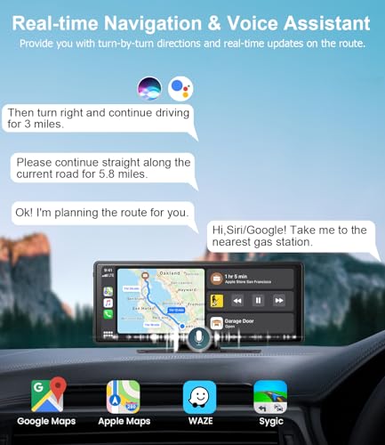 10" Wireless CarPlay Screen for Car Android Auto Portable Car Stereo Touch Screen AirPlay, Car Play, GPS Navigation, Bluetooth, Voice Control, Mirror Link