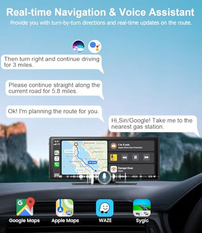 10" Wireless CarPlay Screen for Car Android Auto Portable Car Stereo Touch Screen AirPlay, Car Play, GPS Navigation, Bluetooth, Voice Control, Mirror Link