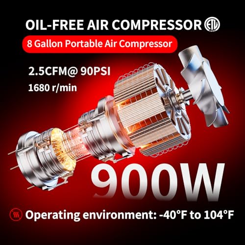 2 Gallon Portable Air Compressor 0.75HP 1.7 CFM@90PSI 60dB Ultra Quiet Oil Free Air Compressor Ideal for Tire Inflation Pneumatic Tool Spray Painting