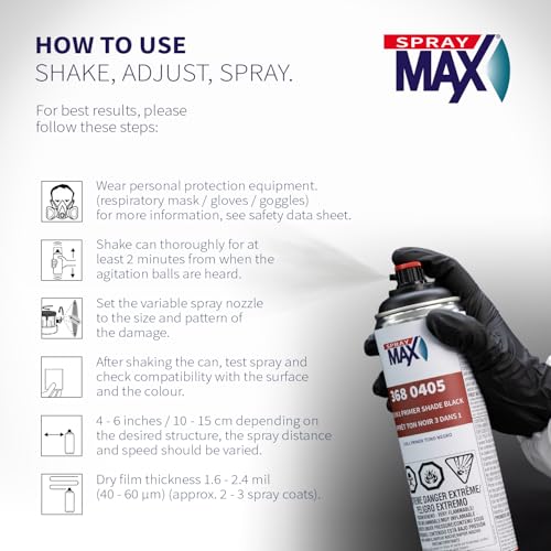 SprayMax 1K 3 in 1 Primer Black | Automotive Spray Paint | All-in-One - color: Black