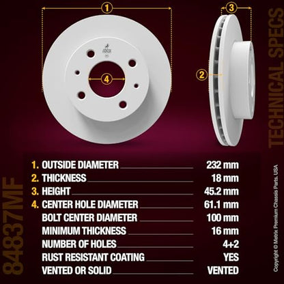 Metrix Premium Chassis Parts 232 mm Front Brake Rotor Kit Fits Nissan - size: 91812MT